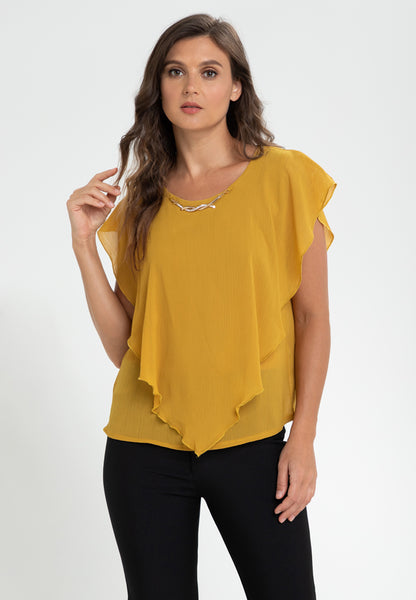 Krizia Flowy Overlay Blouse with Necklace Korean Top