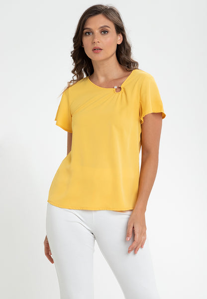 Krizia Pearl Detail Flares Sleeve Blouse