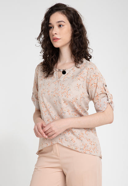 Krizia Roll Tab Sleeves Overlap Hem Blouse With Neck Detail