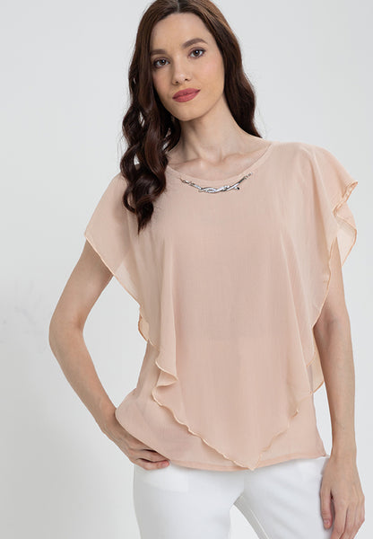 Krizia Flowy Overlay Blouse with Necklace Korean Top