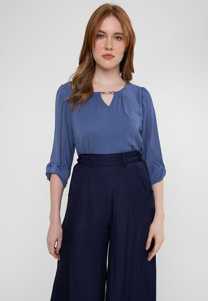 Krizia Statement Sleeve Blouse with Neck Detail