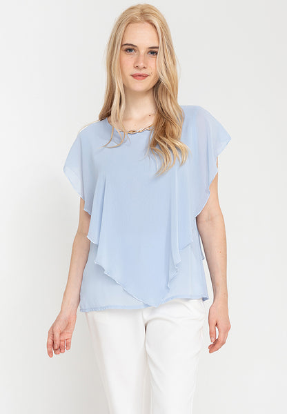 Krizia Flowy Overlay Blouse with Necklace Korean Top