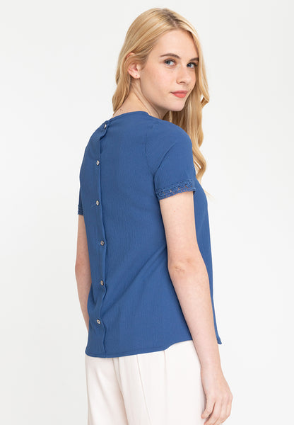 Krizia Button Back Blouse with Detachable Necklace and Sleeve Trimming