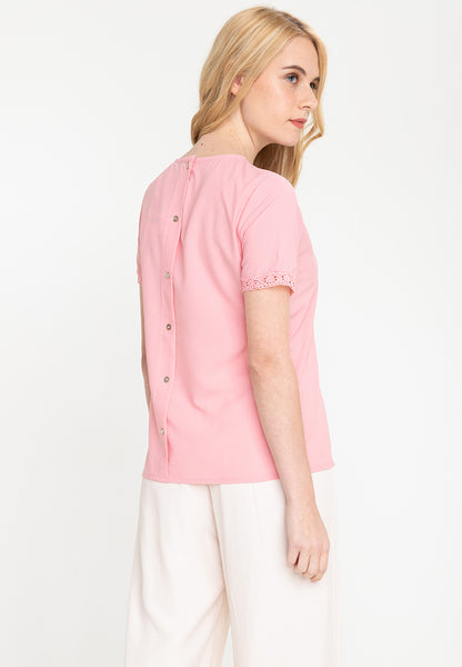 Krizia Button Back Blouse with Detachable Necklace and Sleeve Trimming