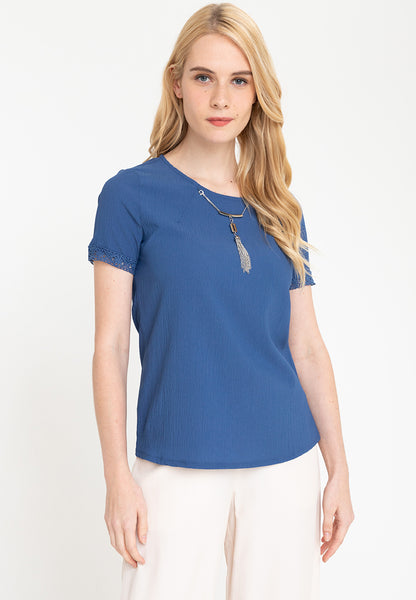 Krizia Button Back Blouse with Detachable Necklace and Sleeve Trimming