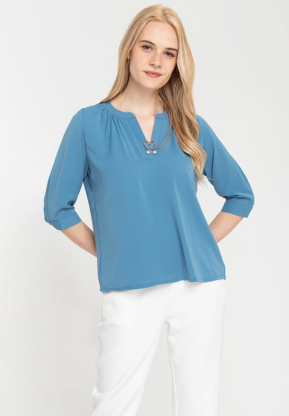Krizia V-Neck Detachable Brooch Pin Blouse Top