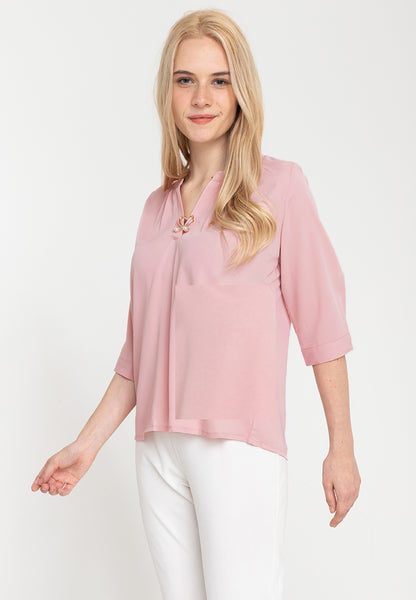 Krizia V-Neck Detachable Brooch Pin Blouse Top