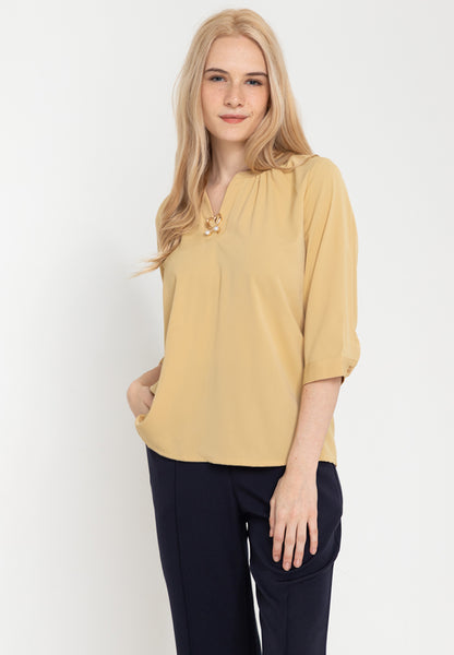 Krizia V-Neck Detachable Brooch Pin Blouse Top