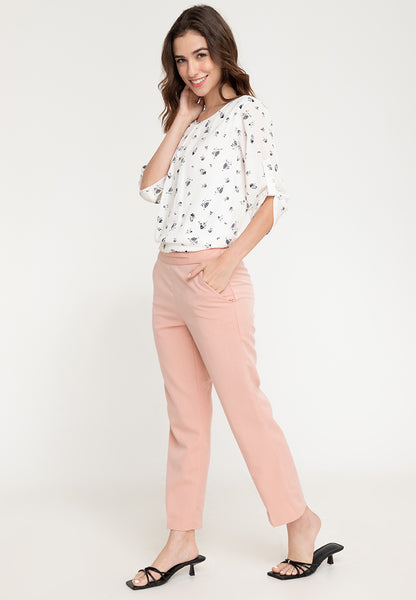 Krizia Printed Pleated Roll Tab Sleeves Blouse