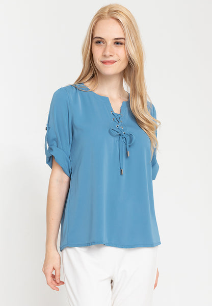 Krizia 3/4 Long Sleeve Tie Down Neck Detail