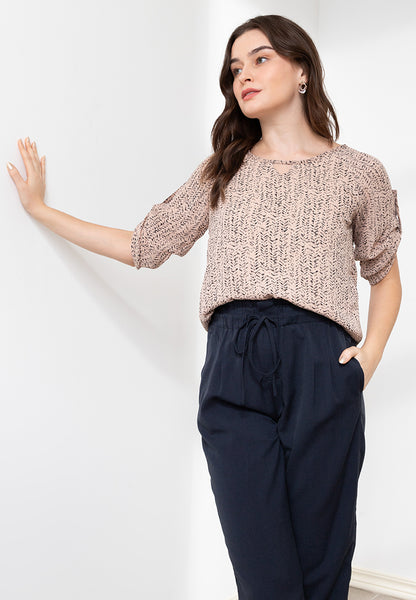 Krizia Stripe Roll Tab Blouse with V-Cut Detail