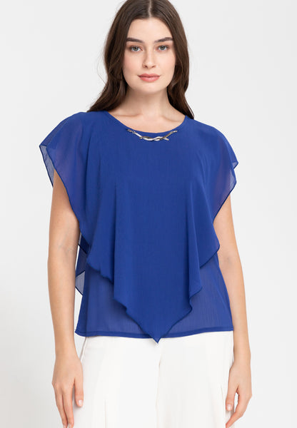 Krizia Flowy Overlay Blouse with Necklace Korean Top