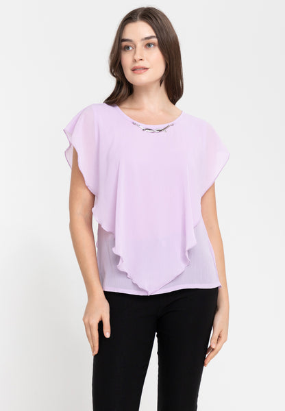 Krizia Flowy Overlay Blouse with Necklace Korean Top