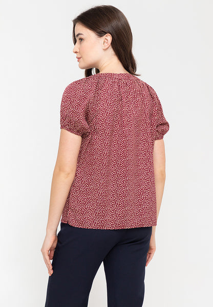 Printed Button Front Puff Sleeves Blouse