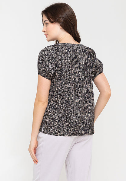 Printed Button Front Puff Sleeves Blouse