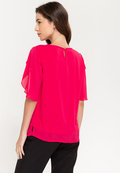 Krizia Overlap Sleeve Flowy Blouse With Necklace