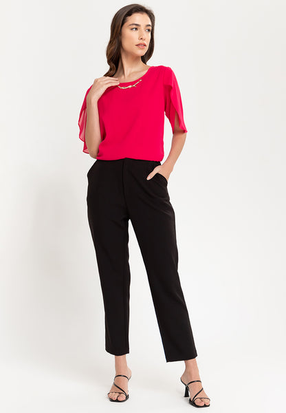 Krizia Overlap Sleeve Flowy Blouse With Necklace