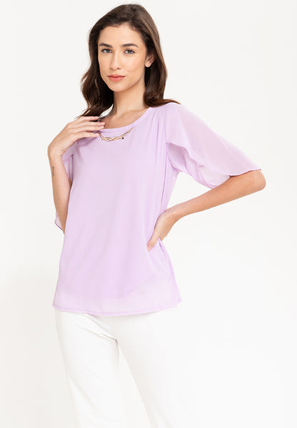 Krizia Overlap Sleeve Flowy Blouse With Necklace