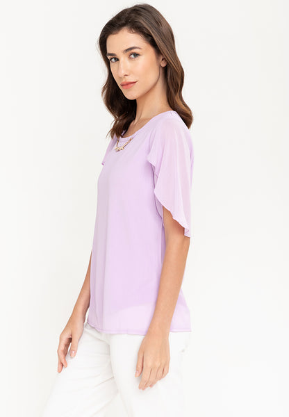 Krizia Overlap Sleeve Flowy Blouse With Necklace
