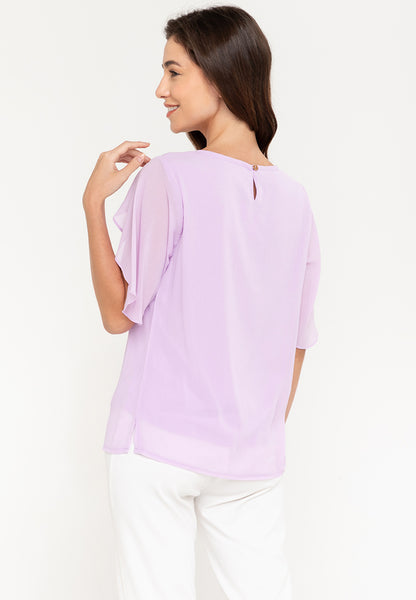 Krizia Overlap Sleeve Flowy Blouse With Necklace
