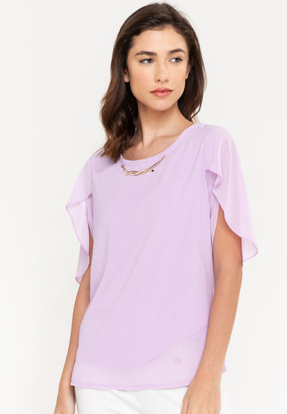 Krizia Overlap Sleeve Flowy Blouse With Necklace