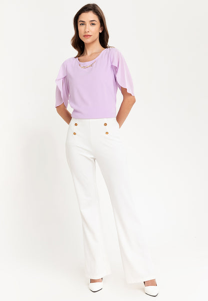 Krizia Overlap Sleeve Flowy Blouse With Necklace