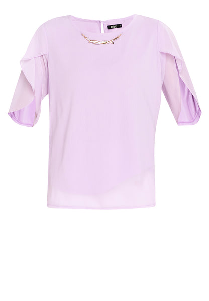 Krizia Overlap Sleeve Flowy Blouse With Necklace