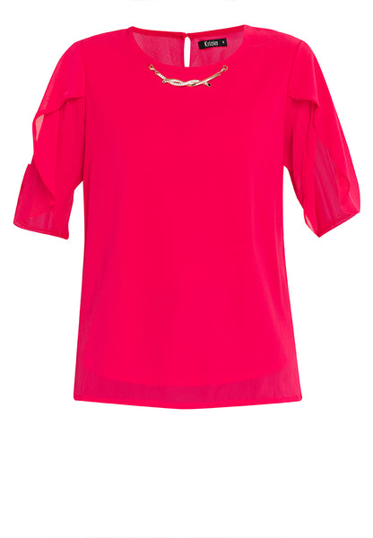 Krizia Overlap Sleeve Flowy Blouse With Necklace