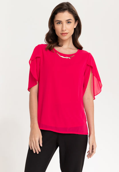 Krizia Overlap Sleeve Flowy Blouse With Necklace