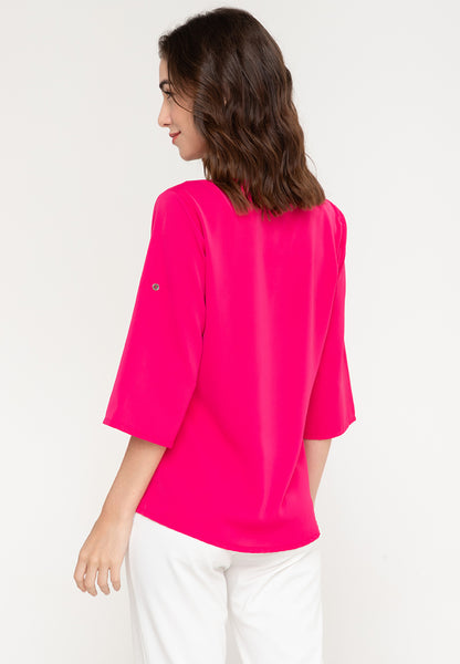 Krizia Roll Tab Sleeve V Notch Korean Style Blouse