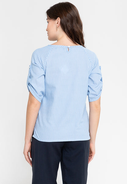 Krizia Stripes with Neck Detail 3/4 Sleeves Blouse