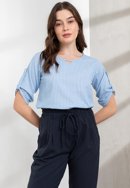 Krizia Stripes with Neck Detail 3/4 Sleeves Blouse