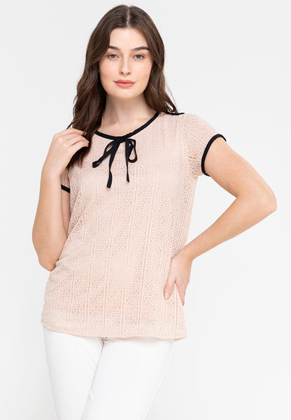 Krizia Tie Neck Premium Lace Blouse Korean Style Top Formal Party