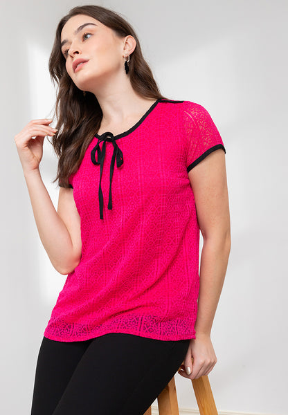 Krizia Tie Neck Premium Lace Blouse Korean Style Top Formal Party