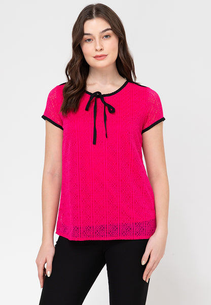 Krizia Tie Neck Premium Lace Blouse Korean Style Top Formal Party