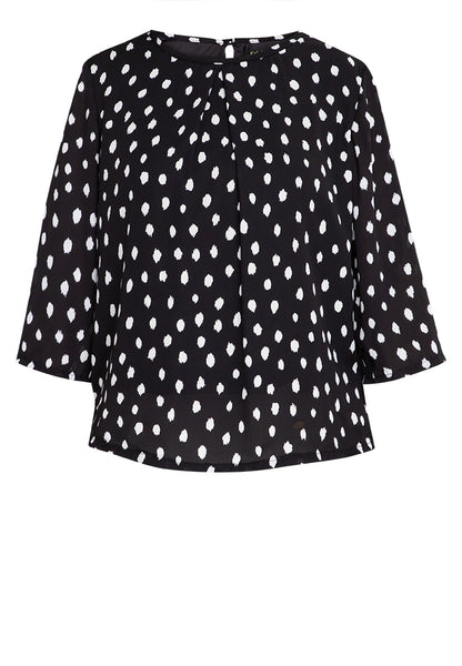 Printed Pleated Roll Tab Sleeves Blouse