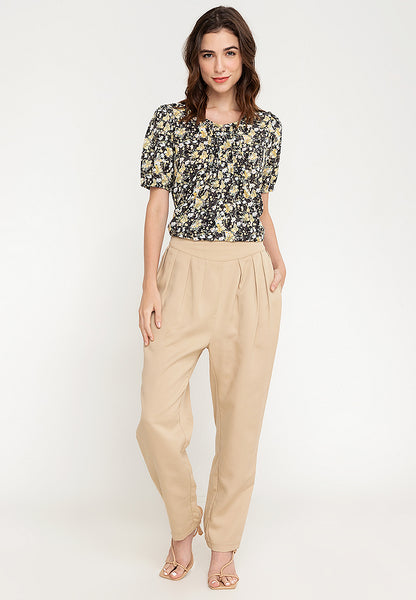 Krizia Printed Front Pleated Puff Sleeves  Blouse Top