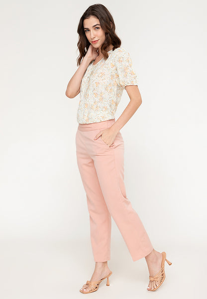 Krizia Printed Front Pleated Puff Sleeves  Blouse Top