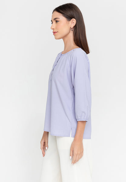 Krizia Printed Button Front 3/4 Sleeve Blouse Top