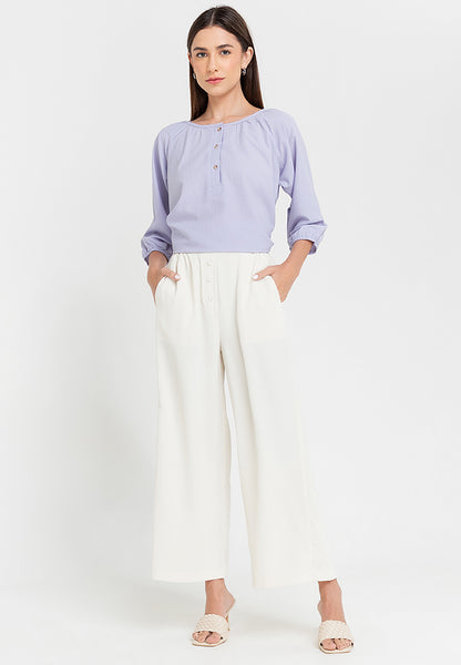 Krizia Printed Button Front 3/4 Sleeve Blouse Top