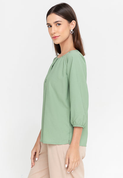 Krizia Printed Button Front 3/4 Sleeve Blouse Top