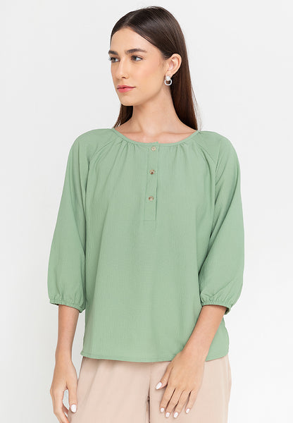 Krizia Printed Button Front 3/4 Sleeve Blouse Top