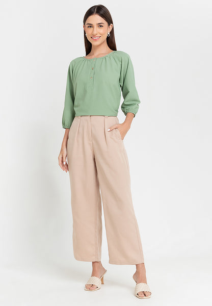 Krizia Printed Button Front 3/4 Sleeve Blouse Top