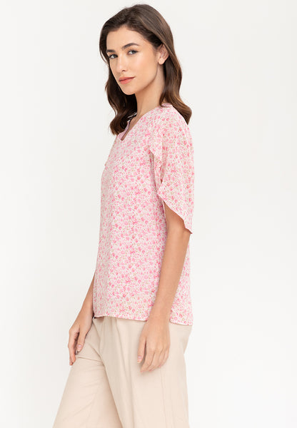 Krizia Printed Overlap Sleeve V-Neck Blouse