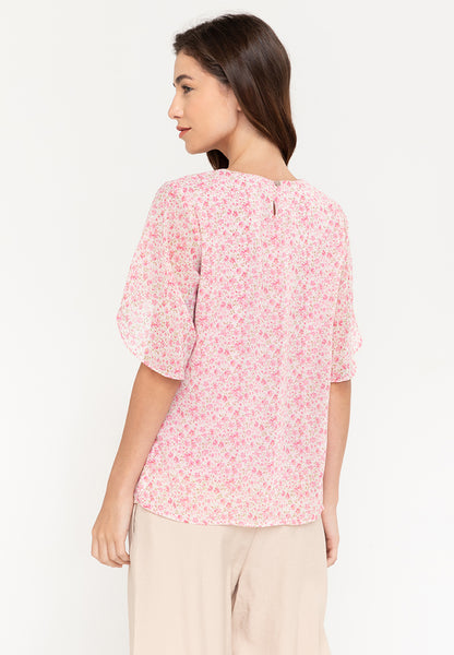 Krizia Printed Overlap Sleeve V-Neck Blouse
