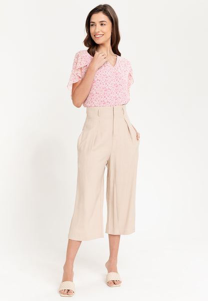 Krizia Printed Overlap Sleeve V-Neck Blouse