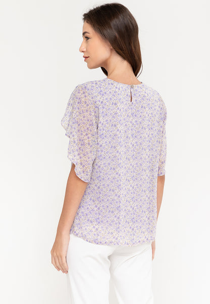 Krizia Printed Overlap Sleeve V-Neck Blouse