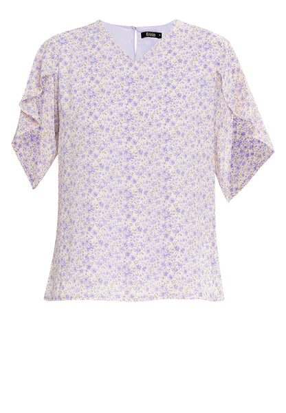 Krizia Printed Overlap Sleeve V-Neck Blouse
