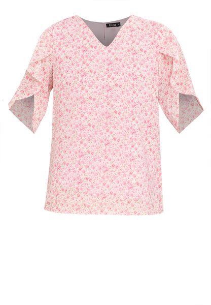 Krizia Printed Overlap Sleeve V-Neck Blouse
