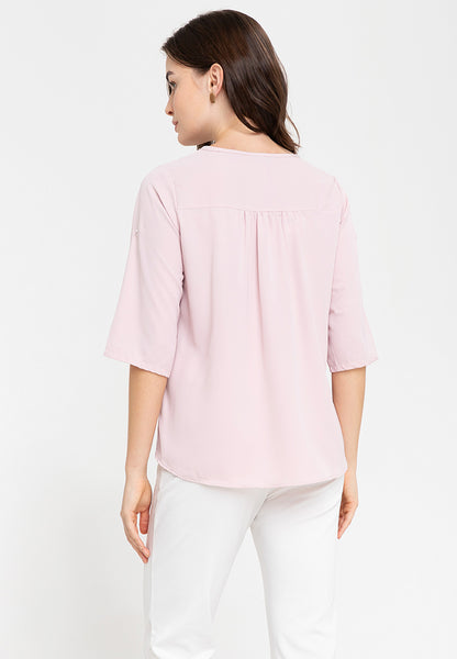 Krizia Roll Tab Sleeves Overlap Hem Blouse With Neck Detail
